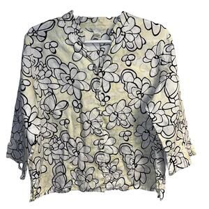 Sarah Spencer Blouse Womens2X 100% Linen Floral Arts To Wear Cottage Core Preppy